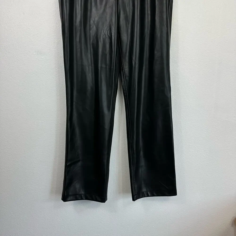 Joie Smocked Waist Faux Leather Pants Pull On Straight Leg MED - Picture 5 of 16